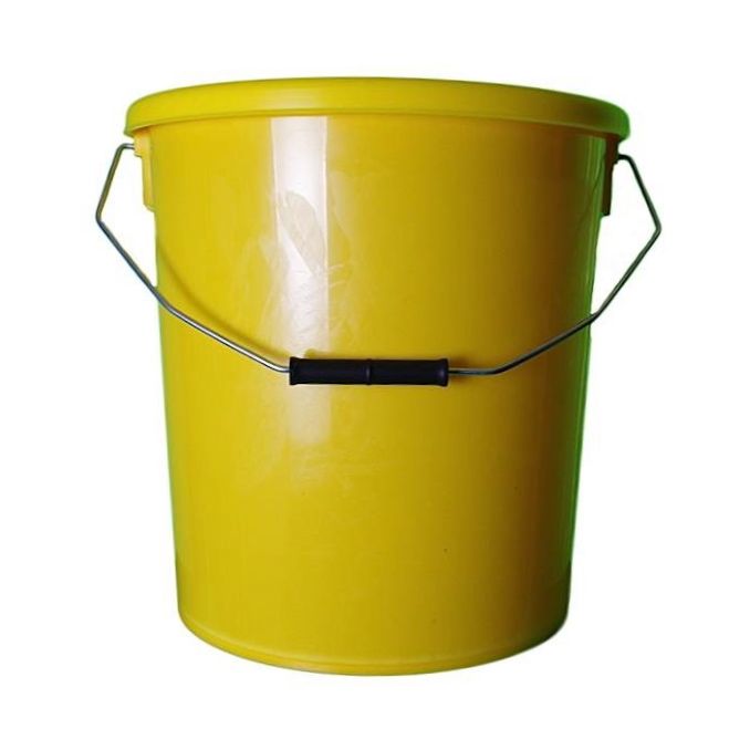 16 Litre, yellow plastic bucket comes with plastic lid and metal handle. Suitable for storage and transportation of food products and chemicals.