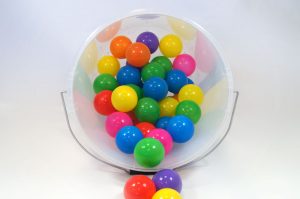 clear plastic bucket with balls (for display purposes only) 