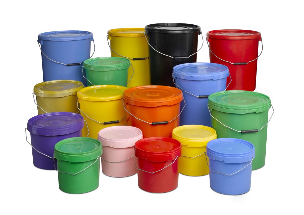 buckets in a range of colours