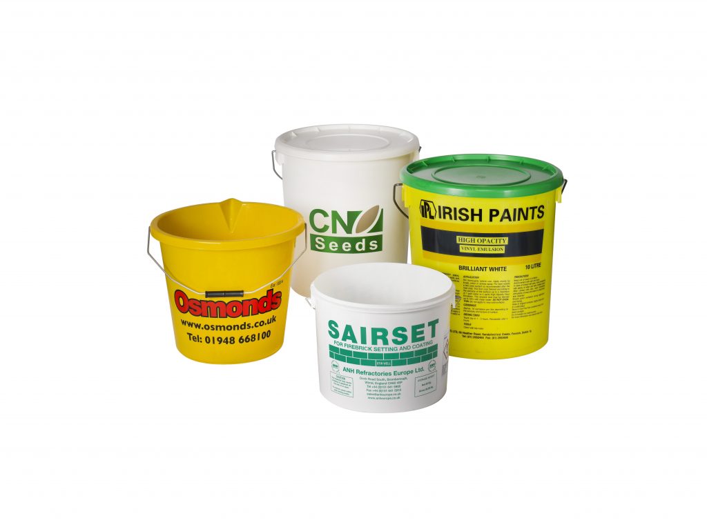 Custom printed logo buckets