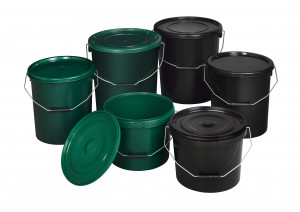 Fishing buckets in various colours