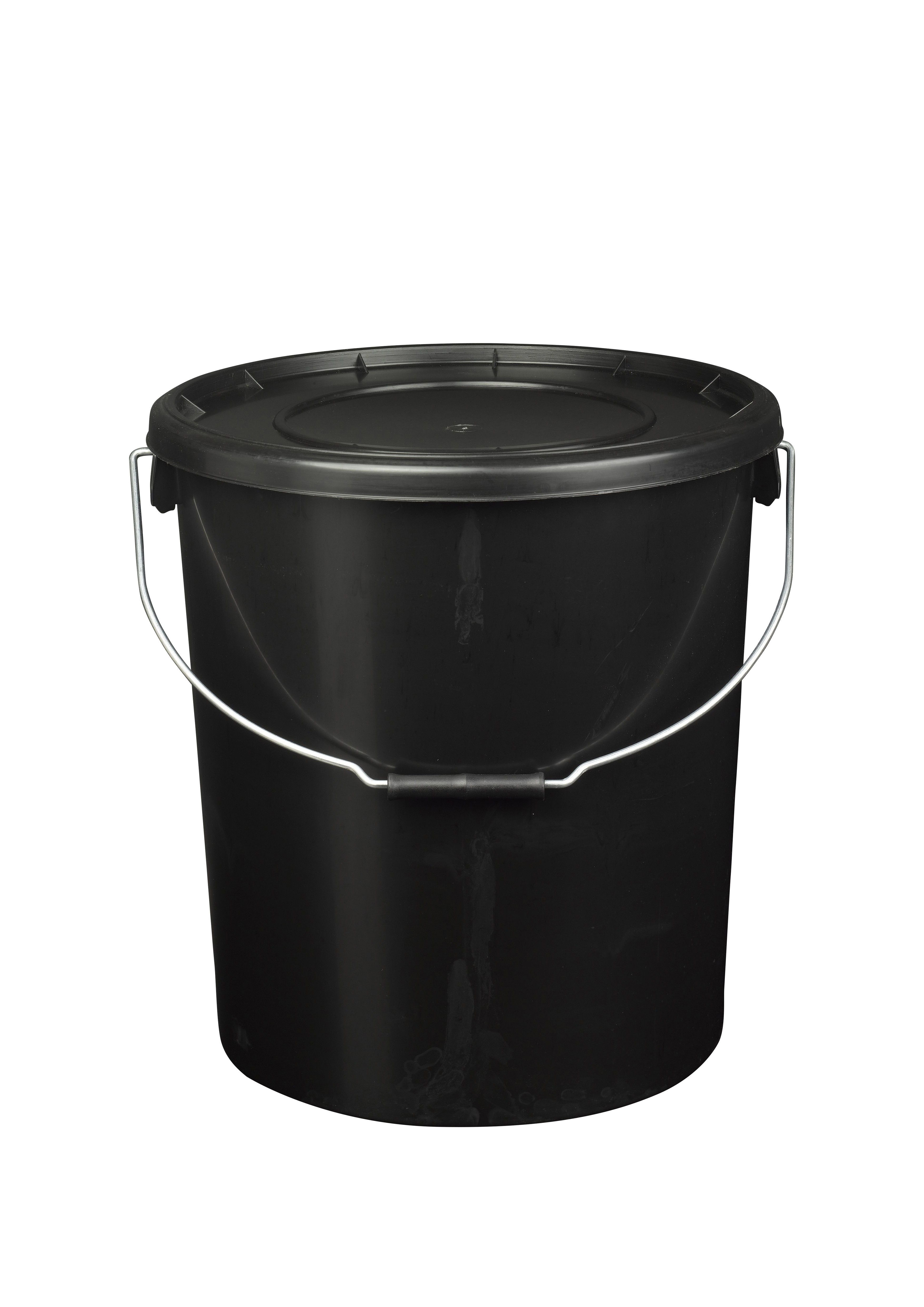 25L Black Plastic Buckets With Lid | H 