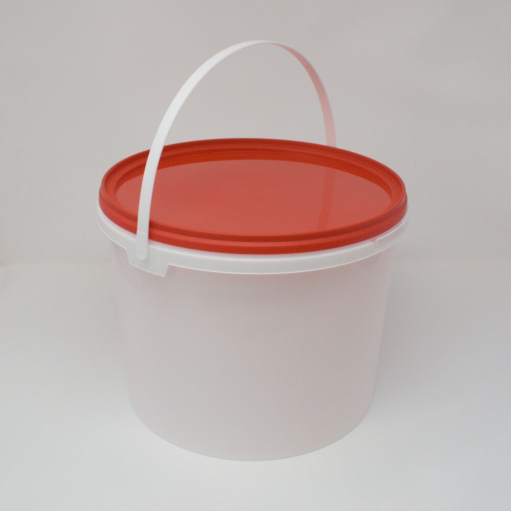 10L Tamper Evident Lightweight White Food Buckets With Red Lid