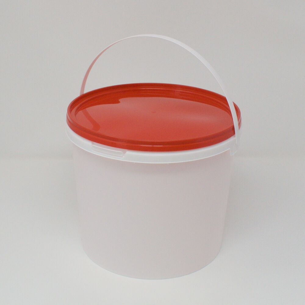 5L White Plastic Lightweight Food Buckets With Red Lid
