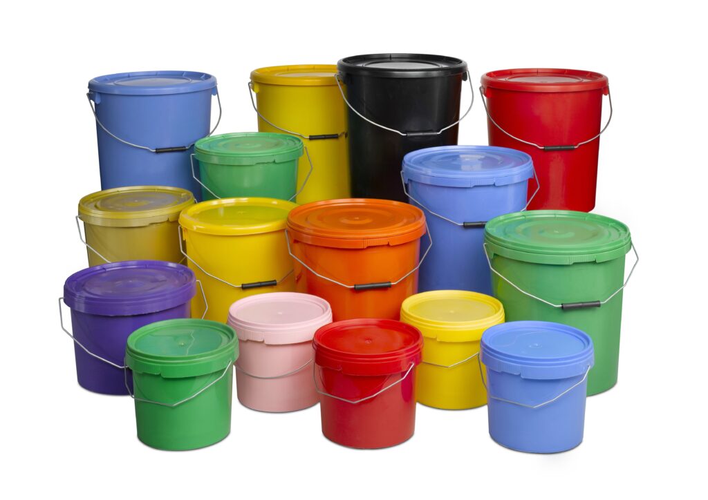 buckets in a range of colours