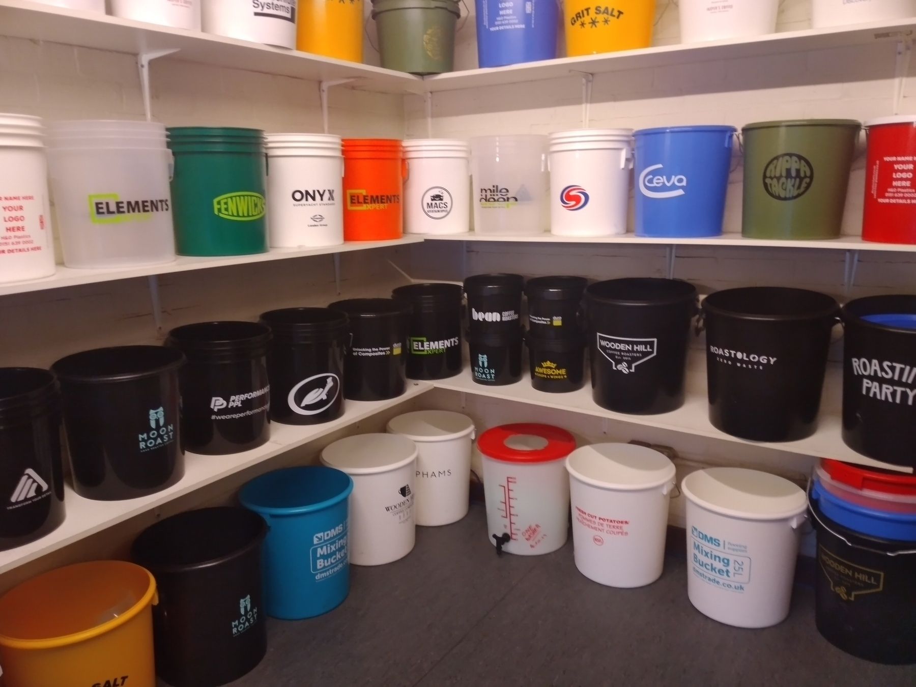 Selection of printed buckets from H&O Plastics